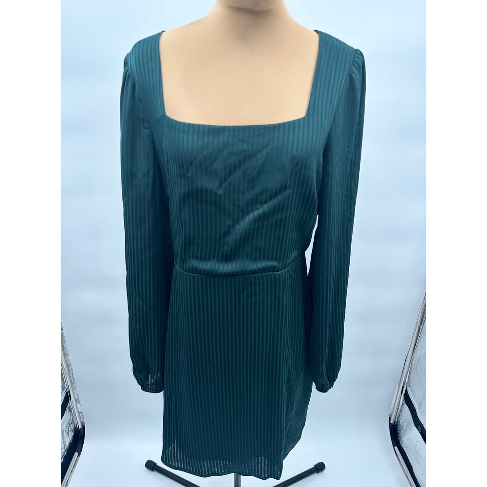 Lelis Collection Green Striped Mini‎ Dress Long Sleeve Square Neck - Women's